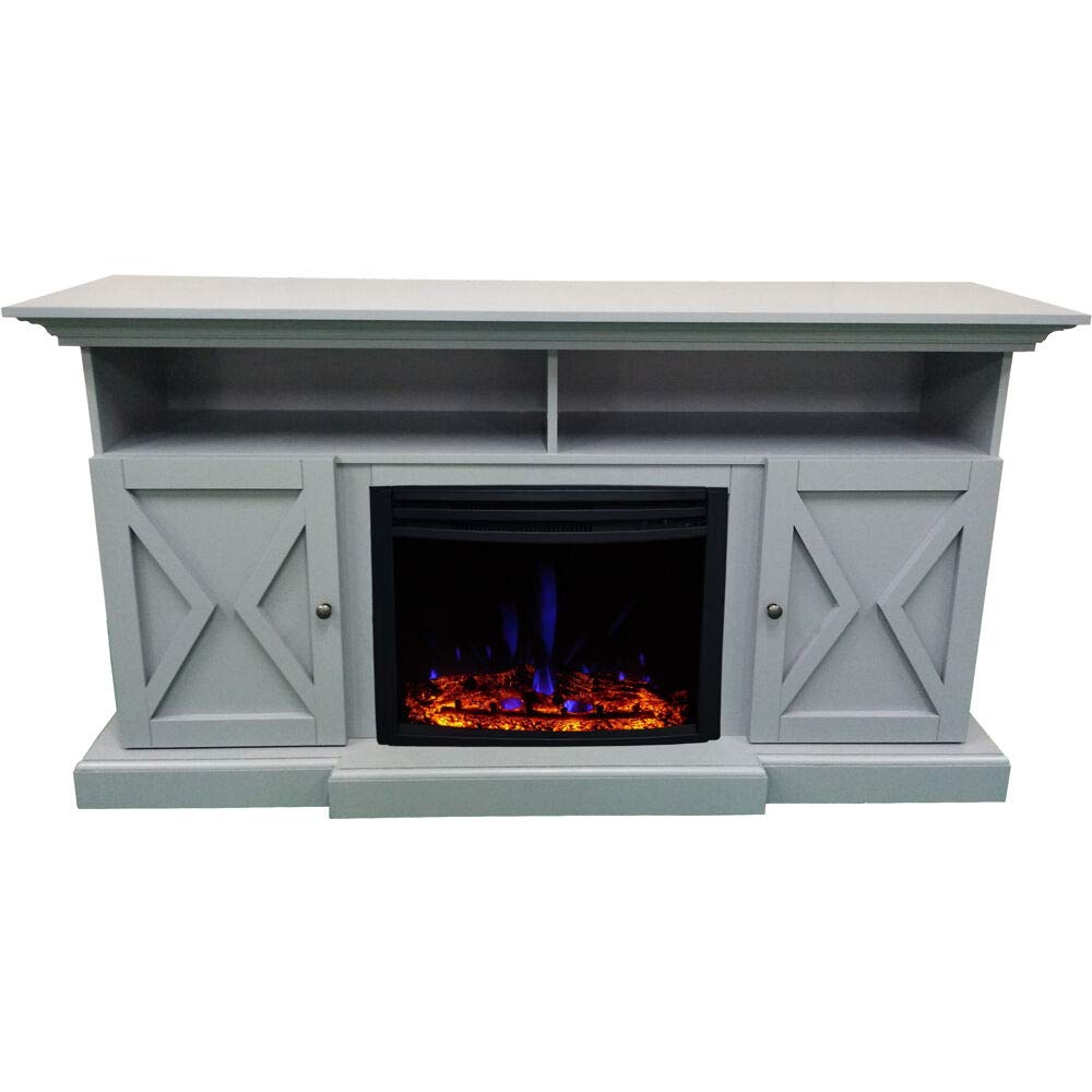 Amazon.com: 62-in. Whitby Farmhouse Electric Fireplace Heater with Deep Log  Insert and Multi-Color Flame Display, Slate Blue : Home u0026 Kitchen