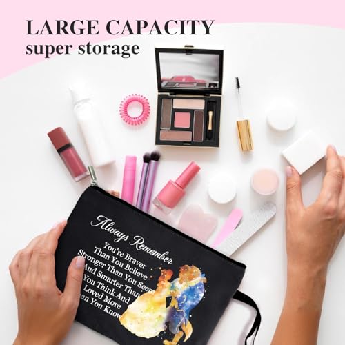 You Are Braver Stronger Funny Canvas Zipper Makeup Bag, Travel Accessories Storage Toiletries Bag, Beauty Beast Inspired Gifts, Gifts for Beauty Beast Movie Fans Sister Friend Daughter3