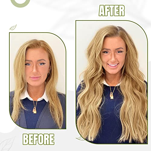 RUNATURE Clip in Hair Extensions Real Human Hair Blonde Highlight with Medium Blonde Clip Extensions Remy Human Hair 14 Inch 3 Pieces/50g #16/24 - Image 2