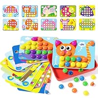 AMOSTING Steckspiel ab 2, Kinderspiele zum Lernen von Farben, Spielzeug ab 2 und 3 Jahre, 20 Bildvorlagen