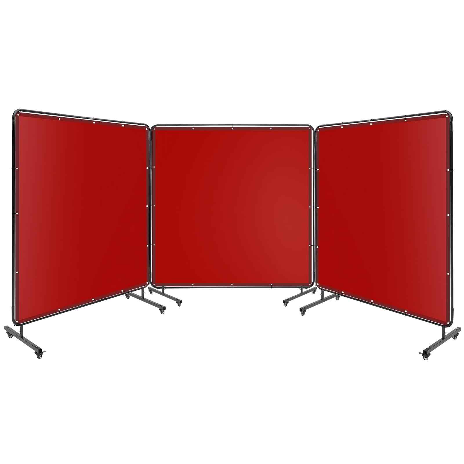 3 Panel 6x6 FT Vinyl Welding Screen with Frame, Flame-Resistant PVC Welding Curtain with Lockable Swivel Wheels, Transparent Welding Screen Panel for Welding Safety, Red