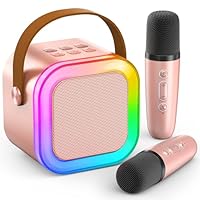 Karaoke Machine Kids 2 Microphones IROO - Mini Karaoke Machine Bluetooth with Voice Changing Effects - Girls Birthday Presents - Supports Smartphone/iPad/TF Card - Ideal for Kids Aged 3+ (Rosegold)