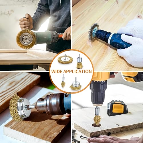 Image of 16PCS Wire Wheel for Drill, Brass Wire Brush for Drill Rust Removal, Cup Brush and End Brush Set, Wire Brush Drills Attachments, 1 /4 inch Drill Shank, Carbon Steel Bristles