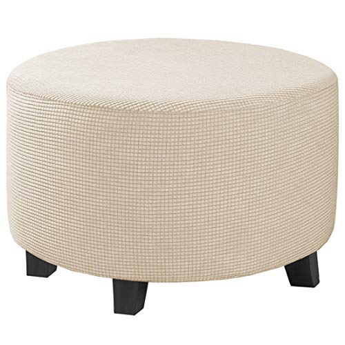 Image of H.VERSAILTEX Ottoman Cover Stretch Ottoman Slipcover Round Ottoman Storage Cover Folding Stool Covers Furniture Protector Cover for Footrest Ottoman Fit Dia 30 inch - 41 inch, Natural