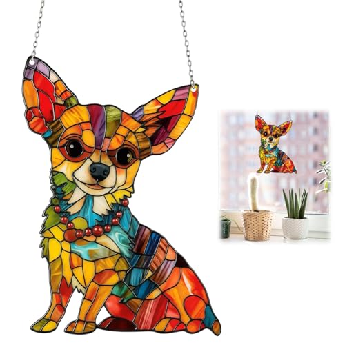 Chihuahua Gifts 15 * 20cm Window Hanging Decor Colorful Chihuahua Suncatcher Puppy Memorial Keepsake Single Piece Home Decoration