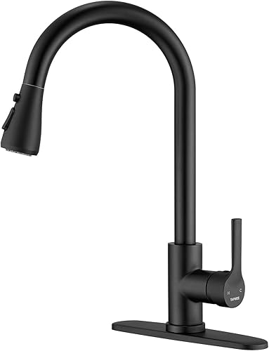 Grifo de cocina negro de un solo mango, grifo de cocina extraíble, grifos de fregadero de cocina de acero inoxidable de un solo nivel con rociador disponible en Yaxa Peru