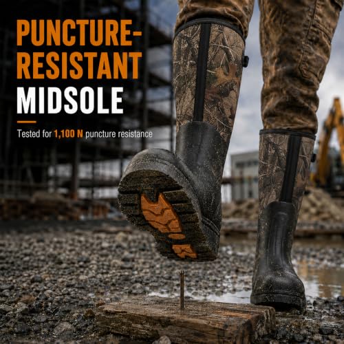 Image of Hunthor Steel Toe Rubber Work Boots, Puncture-Proof with Steel Shank