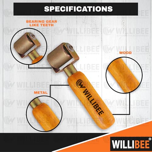 Image of WILLIBEE Tyre Patch Repair Tool | Wooden Handle Tire Puncher Patch Stitch Roller with Bearing | Tube & Tubeless Puncture Repair Tool