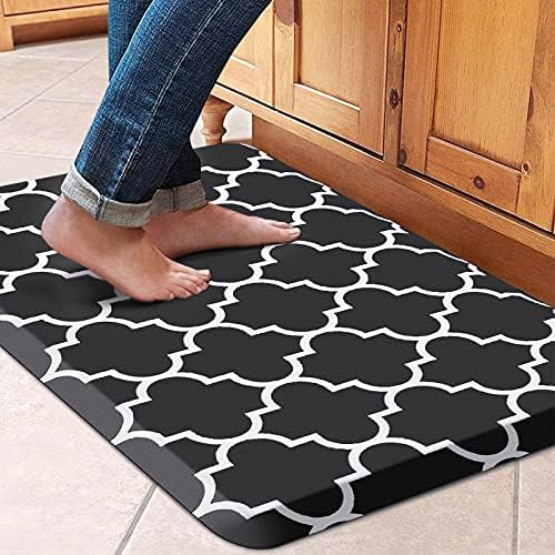 WISELIFE Kitchen Mat Cushioned Anti-Fatigue Kitchen Rug,17.3"x 28",Non Slip Waterproof Kitchen Mats and Rugs Heavy Duty PVC Ergonomic Comfort Mat for Kitchen, Floor Home, Office, Sink, Laundry,Black