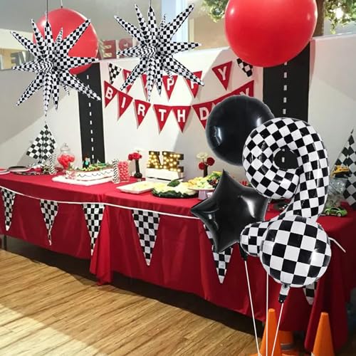 Image of TONIFUL 9th Birthday Balloons Kit 40 Inch Checkered Number 9 Foil Balloon
