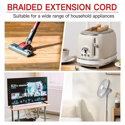 Image of 16 /3 Braided Extension Cord 10 FT, Braided Extension Cord Flexible & Durable, Indoor 3 Prong Power Cable, Suitable for Home and Office, 13 Amp 1625 Watt 125VAC 16AWG, ETL Listed
