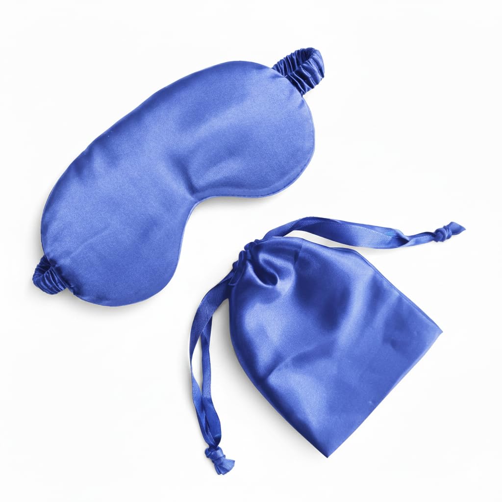 Antifaz para dormir de seda para dormir, cubierta de ojos de seda, correa elástica de satén suave con bolsa de almacenamiento de seda, color azul