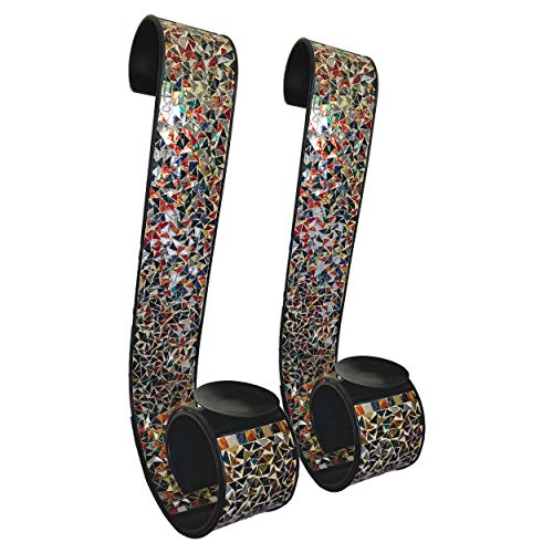 DecorShore Bella Palacio” Metal Wall Sconce, 23 in. Decorative Mosaic & Iron Scroll Candle Holder - Set of 2 (Gemstone Rainbow)