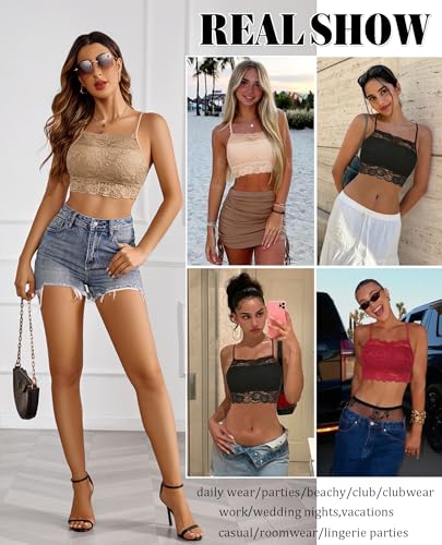 Image of Avidlove Lace Bralette for Women High Neck Camisoles Racerback Double-Layered Crop Top