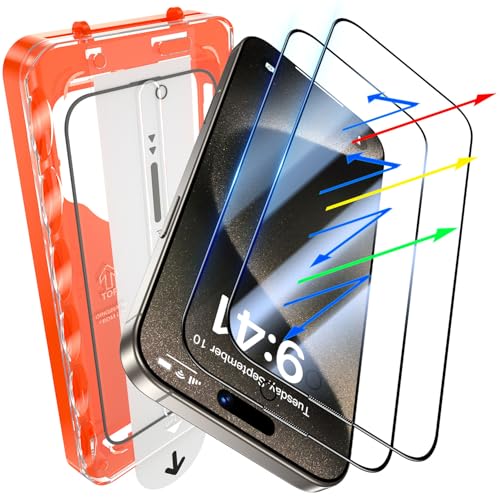 Image of UniqueMe for iPhone 15 Pro Max Blue Light Blocking Screen Protector, 2 Pack | 6.7 inch, Anti-blue Light, Eye Protection, Bubble-Free, Tempered Glass, 9H+ Hardness, 3D Full-coverage, Easy Installation