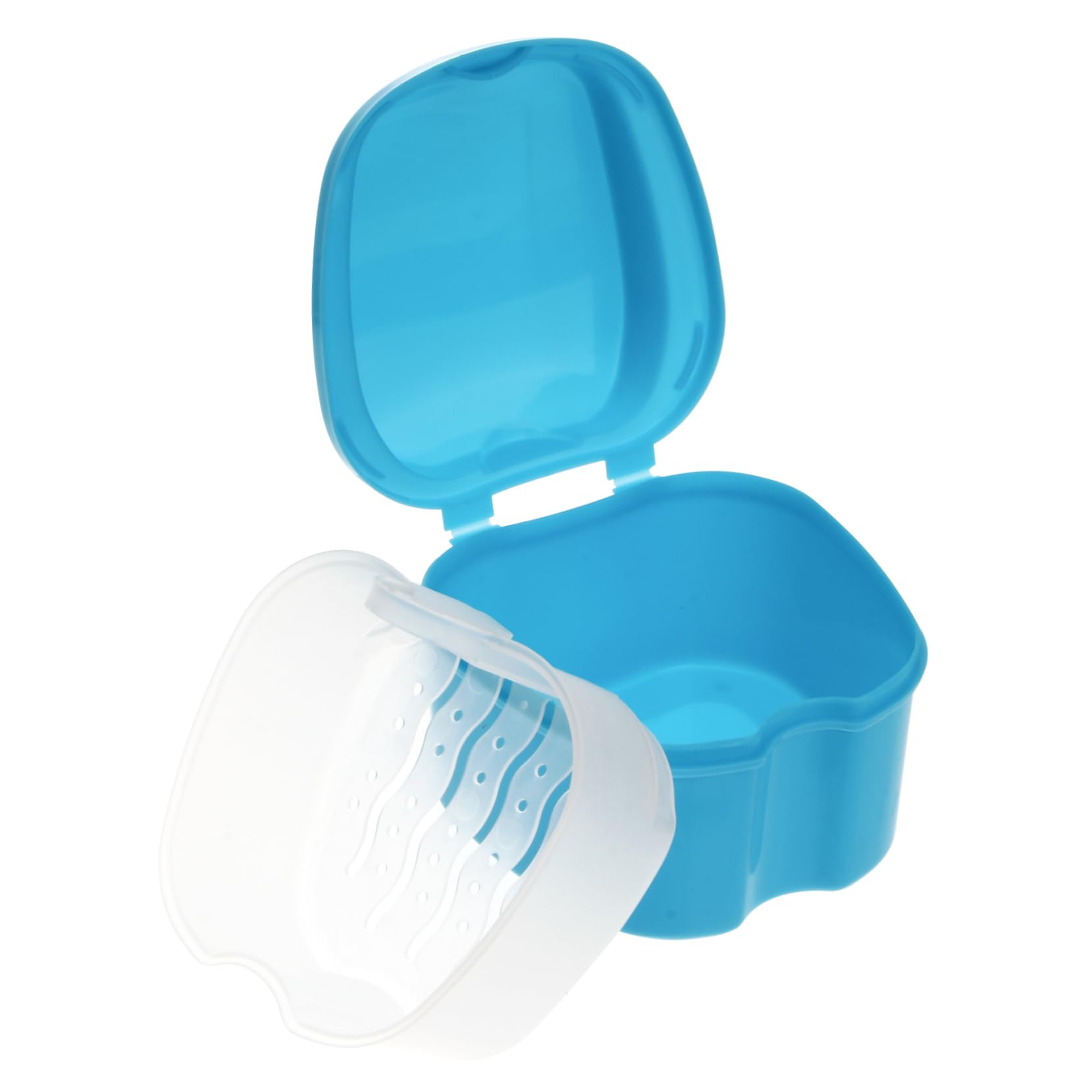minkissy Supporto Per Protesi Dentaria Cestello Di Risciacquo Integrato, Formato Compatto e Resistente, Per Anziani e Ragazzo Ragazza, Facile Da Trasportare (azzurro)