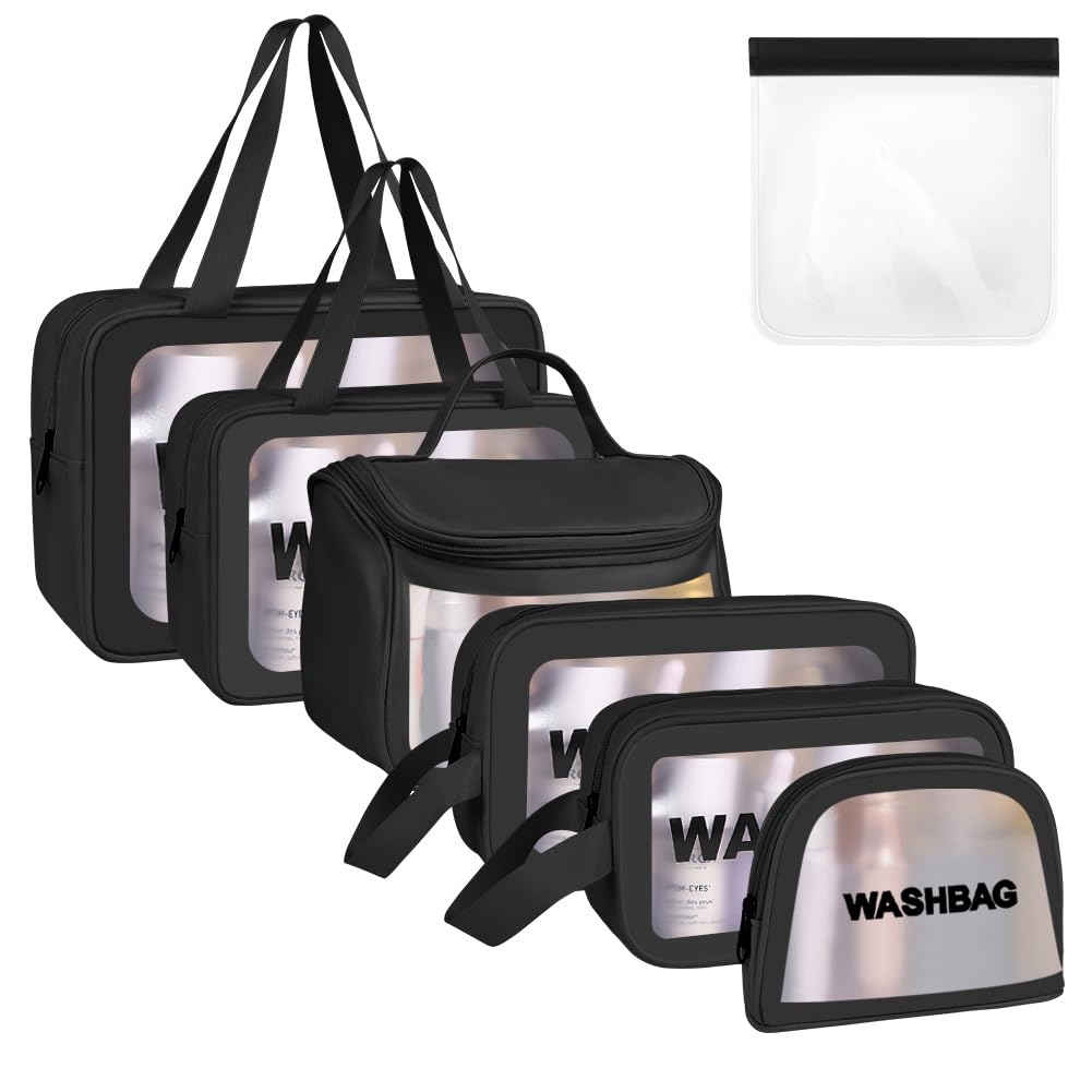 Aucuu Borse Da Toilette Trasparente, 7 Pezzi Beauty Case Trasparente, PVC Trousse da Viaggio Impermeabile, Borsa Cosmetici da Viaggio, Cosmetici Trucco Portatile per Bagno, Piscina, Viaggio, Aereo