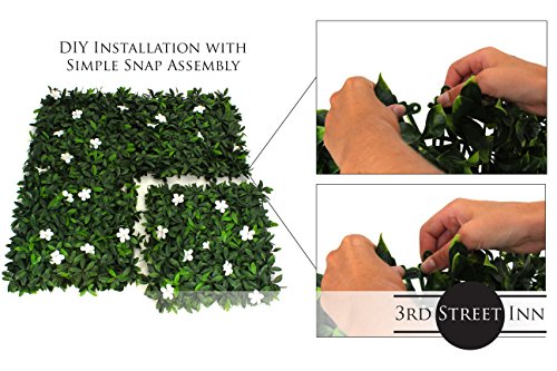 Milltown Merchants Artificial Hedge - Outdoor Artificial Plant - Great Boxwood And Ivy Substitute - Sound Diffuser Privacy Fence Hedge - Topiary Greenery Panels (12, White Cuckoo Flower) #TOP4