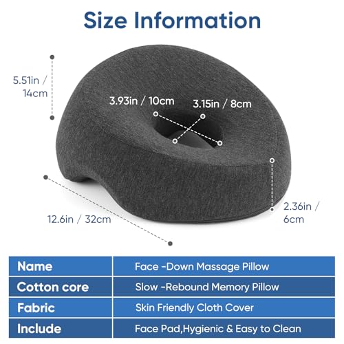 K.TAKHOI Face Down Adjustable Memory Foam Pillow with 2 Air Vents - Stomach Sleep & Post-Eye Surgery Headrest with Massage Cushion for Recovery (Dark Gray, Medium)