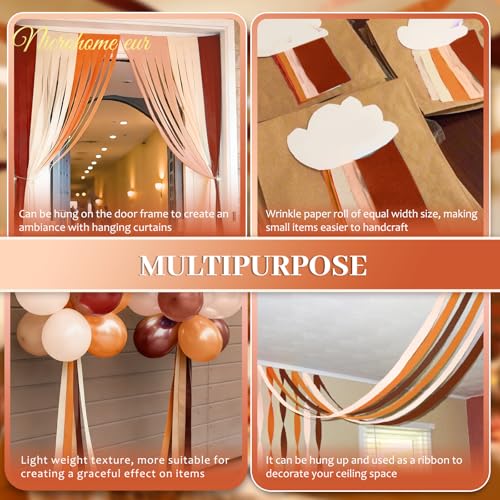 Image of NICROHOME EUR Wedding Decorations, 8 Rolls Rust Orange Brown Crepe Paper Streamers for Rustic Fall Wedding, Bridal Shower, Retro Party, Spring, Summer Decor, Birthday, 82 Ft Long