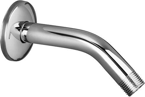 SENLO Brazo de ducha de 6.0in y brida cromada, extensión de cabezal de ducha con brida de acero inoxidable, latón macizo en ángulo para montaje en