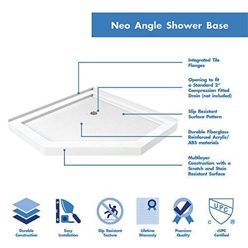 DreamLine SlimLine 36 in. D x 36 in. W x 2 3/4 in. H Corner Drain Neo-Angle Shower Base in White, DLT-2036360 - Image 4