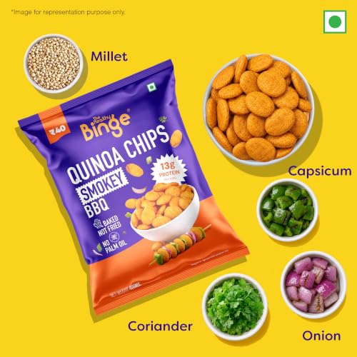 Image of The Healthy Binge Quinoa Baked Chips Smokey BBQ (Pack of 6), 13g Protein - Healthy Snacks | Baked Snacks | No Palm Oil | Protien Rich | Healthy Snacks for Kids and Adults 240g