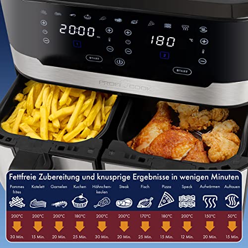 ProfiCook® Doppel-Heißluftfritteuse | 9 Liter | XXL Heißluftfritteuse Doppelkammer | Frittieren mit heißer Luft ohne zusätzliches Öl | 9 Programme | Air Fryer |Touchscreen | 2400 Watt | PC-FR 1242 H – Bild 7