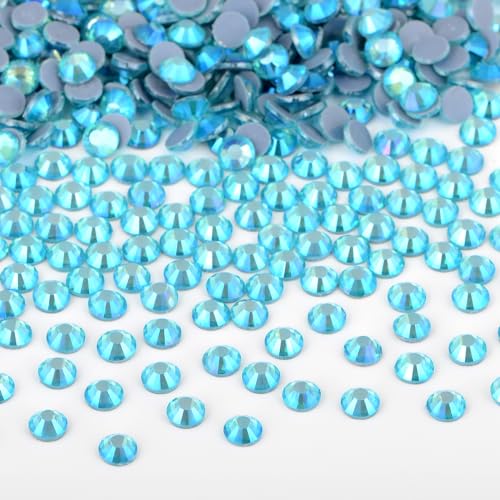 Image of Bymitel Hotfix Crystal Rhinestones Round Gems Iron on DIY Jewelry Making Flat Back for Crafts,Aquamarine AB, 2mm(SS6 /2880pcs)