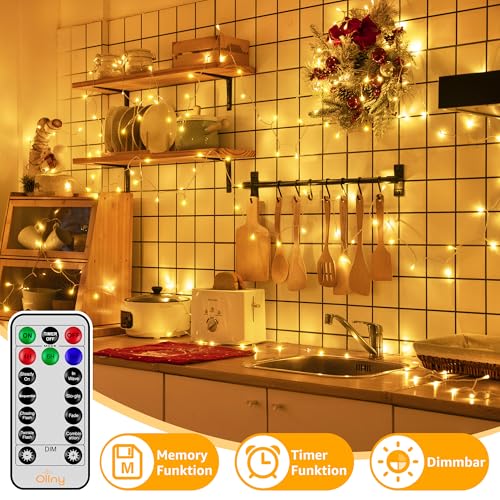 Ollny Lichterkette außen 20m 200LED, Lichterkette Weihnachtsbaum mit Fernbedienung und Timer, 8 Modi IP44 wasserdicht innen mit Stecker Weihnachten Hochzeit Party (Warmweiß)
