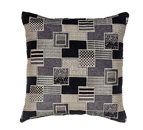 Image of ANAIA Box Texture Polyester Cushion Cover, 16x16 Inch, Grey & Black (Set of 3)