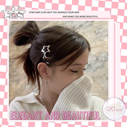 Kunoli Star Hair Clip Y2K Accessories Silver Clips 20pcs, Snap Women Metal for Girls, Cute Girl Hairpins Barrettes Women, Girls