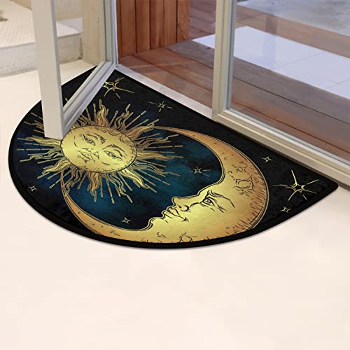 Half Round Rugs Ancient Antique Sun Moon Star Semicircular Indoor Door Mat Entryway Welcome Mat Non-Slip Half Round Low Profile Door Mat For Patio High Traffic Areas #TOP4