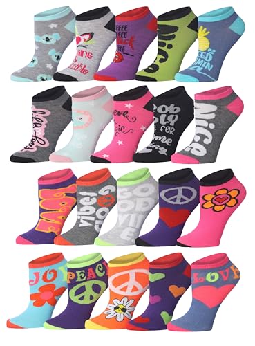 Image of Tipi Toe Women's 20 Pack Colorful Low Cut Socks - Lightweight, Breathable Design for All-Day Comfort Sizes 9-11 /10-13