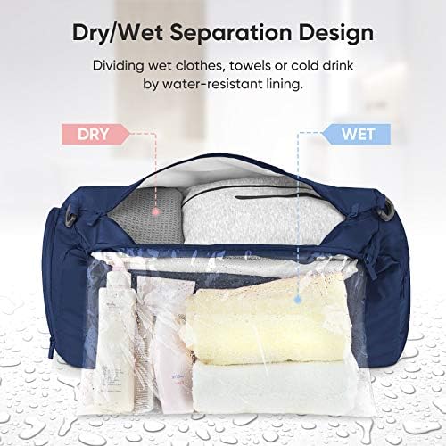 BALEINE Gym Bag for Women and Men, Duffel Bag for Sports, Gyms and Weekend Getaway, Waterproof Dufflebag with Shoe and Wet Clothes Compartments, Lightweight Carryon Gymbag (Blue) 4 BALEINE Gym Bag for Women and Men, Duffel Bag for Sports, Gyms and Weekend Getaway, Waterproof Dufflebag with Shoe and Wet Clothes Compartments, Lightweight Carryon Gymbag (Blue)