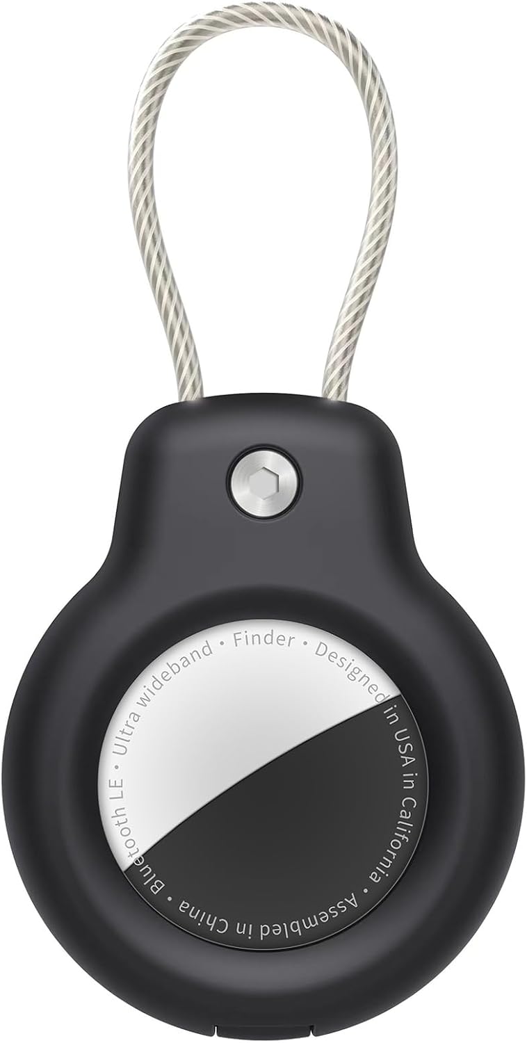 SPGUARD Kompatibel mit Apple Anhänger Secure Halter mit Kabel,Lock Case Schlüsselanhänger Schlüsselring Hülle Gepäckanhänger für Schlüssel, Gepäck & mehr (Schwarz)