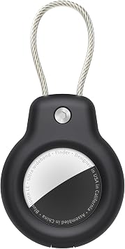 AirTag Case, Air Tag Case, Airtag Key Holder, Wire Ring, Strap, Air Tag, Airtag Protective Case Lock, Shockproof for Luggage, Keys, Backpack, Airtag, Black