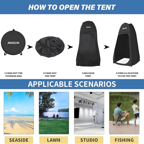 Image of AKOZLIN Portable Pop Up Shower Privacy Shelters Instant Tent Dressing Changing Outdoor Camping Toilet Tent Black