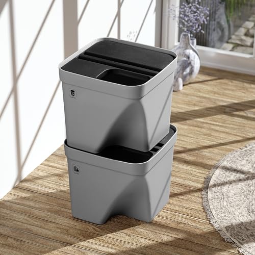 Image of 10L Dustbin with Lid | Grey | Pack of 2 | Multipurpose Garbage Bin for Kitchen, Home & Office | Wet & Dry Waste Basket for Food Waste, Recycling & Indoor Outdoor Use