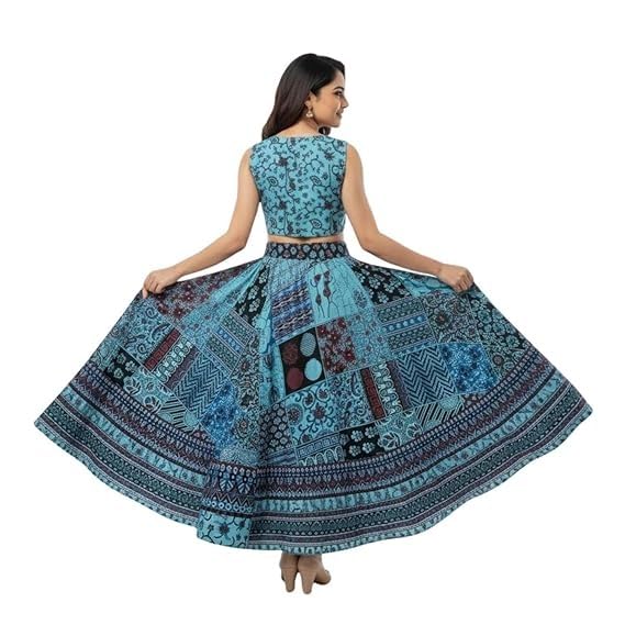Image of HARSHITA-Enterprises Jaipuri Women's Cotton Printed Elastic Long Skirts