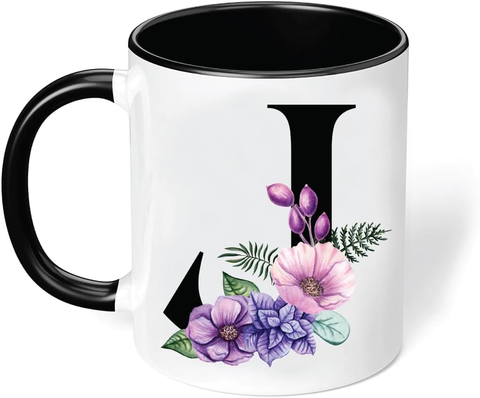 PRINTSHOP4ME Initial Letters Printed Coffee Mug - Gifts for Birthday - Friends and Family - Two tone Ceramic coffee Mug with 11 oz (J)