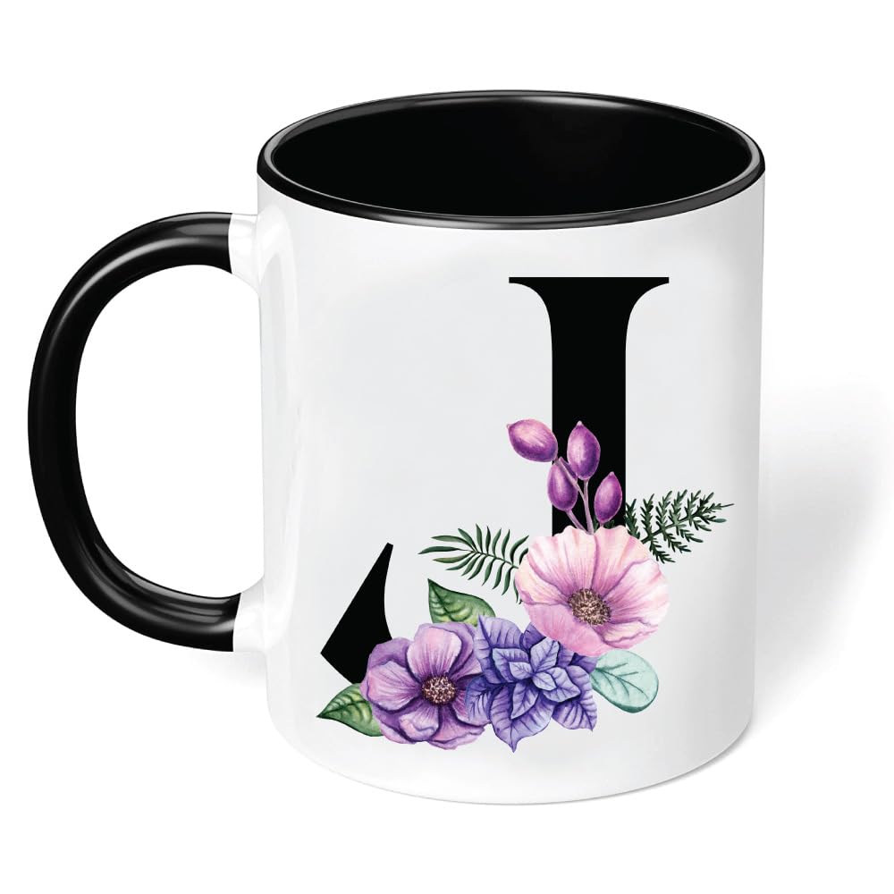 PRINTSHOP4MEInitial Designs Two tone Ceramic coffee Mug - Gifts for friends - gifts for family - Initial Letters Printed in Coffee Mug - 11 oz (J)