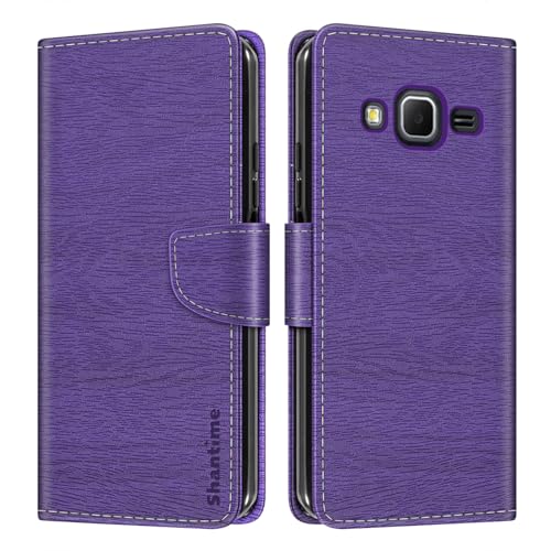 Shantime Leather Wallet Case Compatible with Samsung Galaxy Core Prime, Colorful Flip Cover with Card Holders Magnetic Closure Full Protection Shell(Purple)