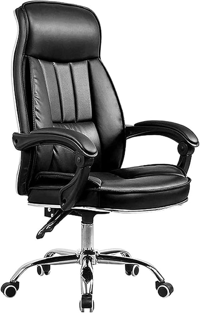 HTTGDGDH Adjustable High Back Leather Swivel Chair With Lumbar Support - Ergonomic Recliner Task Chair For Home Office & Study - Stylish Comfort For Productive Work,Negro-Without foot pad