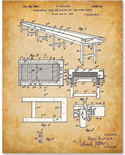 Shuffleboard Table Patent Print - Unique Playroom Decor and Man Cave Wall Poster, Arcade Room Art Canvas, Classic Outdoor Game and Player's Gift, 11x14 Unframed Patent Print Poster