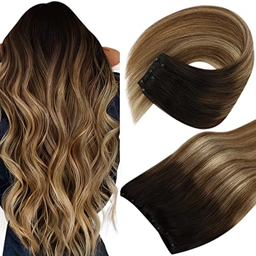 Sunny Ombre Micro Beaded in Hair Weft Extensions Real Human Hair Balayage Darkest Brown Ombre Medinum Brown and Light Blonde Real Hair Extensions Micro Weft Brown Double Weft 50g 22inch