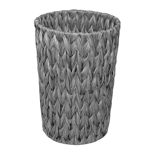 Image of PINXIURY Wicker Waste Basket, Bathroom Trash Can, Small Round Trash Basket, Handwoven Trash Can Rubbish Basket for Bathroom, Bedroom, Home and Offices (Grey)