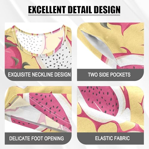 ALAZA Dragon Fruit Yellow Pajamas Short Sleeve 2 Piece Sleepwear Top and Bottom Pajama Set Unisex4