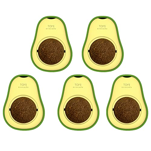 5 bolas giratorias de hierba gatera para gatos, juguete de aguacate de hierba gatera, rodillo de pared para dientes de gato, limpieza dental, juguete para gatos comestible con menta para gatos