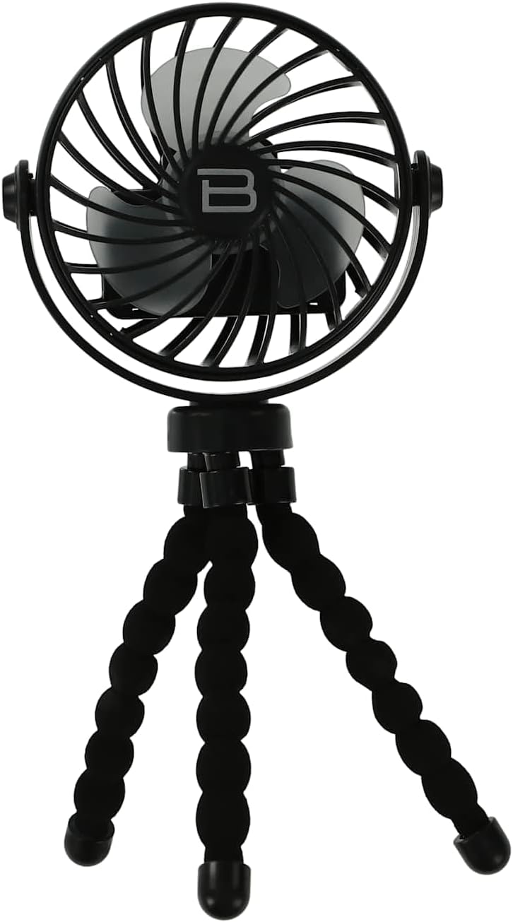 Black Flexible Tripod Fan with USB-C Charging Cable, 360° Rotation, 3 Speed Modes, Black